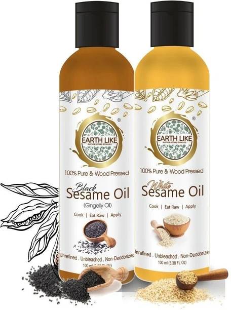 Earth Like Wood Pressed Black Sesame Oil & White Sesame Gingelly Oil , 100ML (Pack of 2) Sesame Oil Plastic Bottle