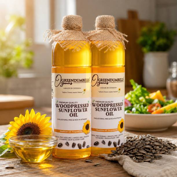 Greendumbells Organics Cold Wood Pressed Sunflower Oil 500ML, Pack of 2 | Edible Cooking Oil Sunflower Oil
