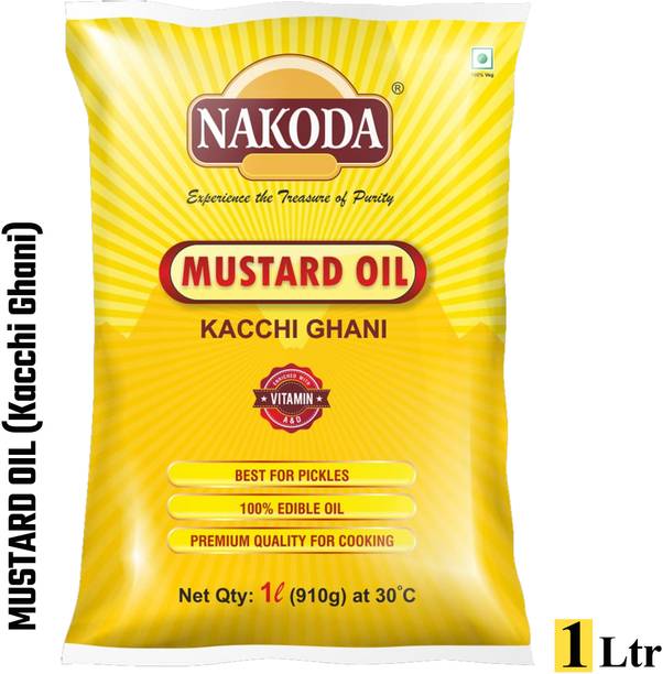 NAKODA 100% Edible/Mustard Oil Kacchi Ghani | Premium Quality for Cooking Mustard Oil Pouch