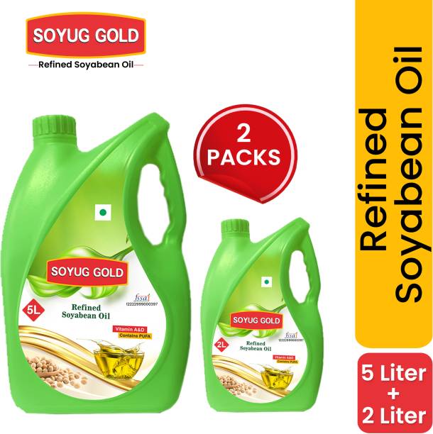 SOYUG PRIVATE LIMITED Soyug Gold- Pure Refined Oil ( 5 Litre Jar + 2 Litre Jar) 7 Ltr Combo Offer Soyabean Oil Jar