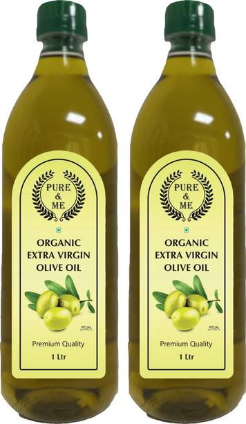 pure & me Organic Extra Virgin (( Imported from Spain )) - 1 LTR Pack of 2 Olive Oil Plastic Bottle