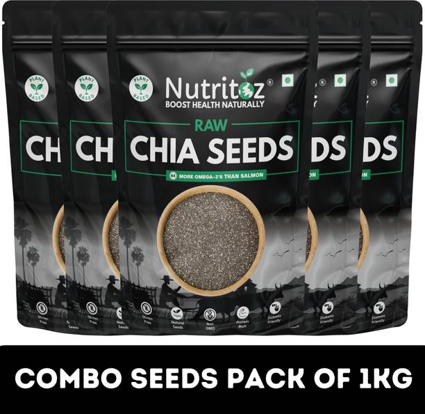 Nutritoz Premium Chia Seeds 1kg Pack of 5 for Weightloss with Omega-3 & Protien Packed Black Chia Seeds