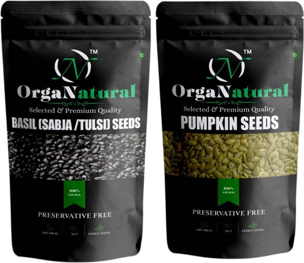 OrgaNatural Basil(Sabja/Tulsi) & Pumpkin Seed Superfood Combo Basil Seeds, Pumpkin Seeds