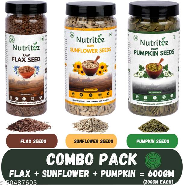 Nutritoz Flax Seeds, Pumpkin Seeds, Sunflower Seeds Omega 3, Heart and Boost Immunity Brown Flax Seeds, Pumpkin Seeds, Sunflower Seeds