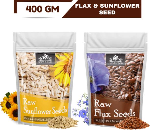 NATURE YARD Raw Seeds Combo Pack Sunflower & Flax 2*200 gm/Fibre Rich & Immunity Booster Sunflower Seeds, Brown Flax Seeds
