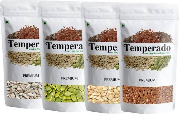 Temperado Raw Seeds Combo| Pumpkin, Sunflower, Flax, Chia Seeds| Edible Seeds| Healthy Diet food | Good For Weight Management | (100gm*4 ) Chia Seeds, Brown Flax Seeds, Sunflower Seeds, Pumpkin Seeds