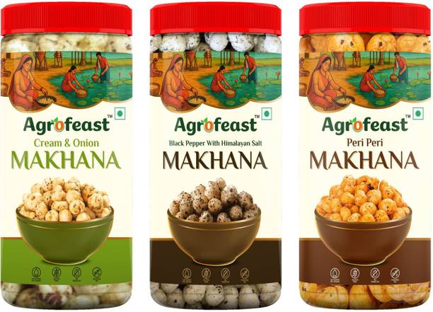 AGROFEAST Cream & Onion / Black Pepper with Himalayan Salt / Peri Peri Flavoured Makhana Lotus Seeds(Makhana)