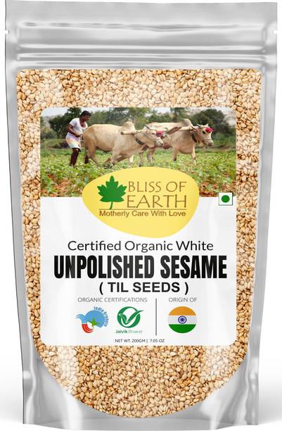 Bliss of Earth USDA Organic Unpolished White Sesame Seeds 200gm For Eating, Raw Food Sesame Seeds