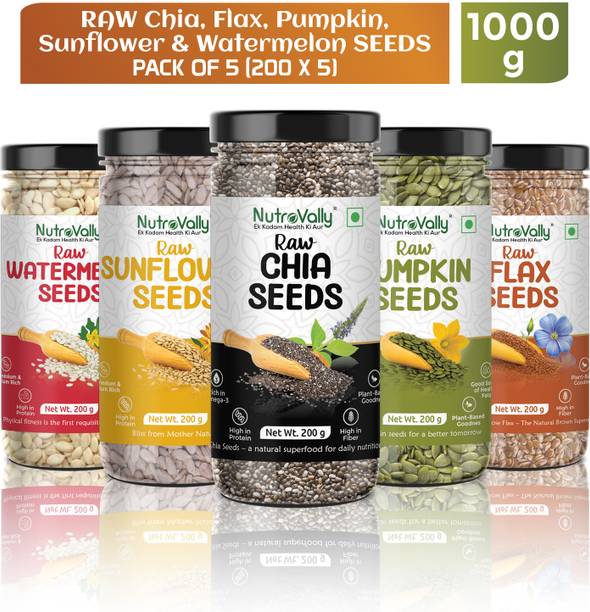 NutroVally Weight Loss Combo|Chia, Flax, Pumpkin, Sunflower, Watermelon Seeds-edible Chia Seeds, Golden Flax Seeds, Pumpkin Seeds, Sunflower Seeds, Watermelon Seeds