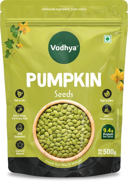 Vodhya Pumpkin Seeds 500g - Premium AAA Grade Raw Seeds | High in Zinc | Diet Snacks Pumpkin Seeds