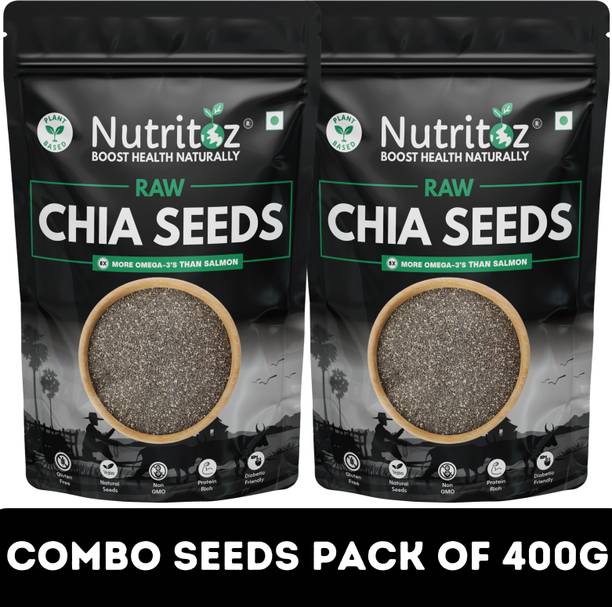 Nutritoz Chia Seeds 400g Combo Pack of 2 for Weightloss with Omega3, Protien & Fiber Rich Black Chia Seeds