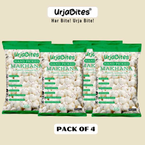 UrjaBites HANDPICKED Makhana Foxnuts,1 kg, Pack of 4,250gm each, 6 Suta Makhana Lotus Seeds(Makhana)