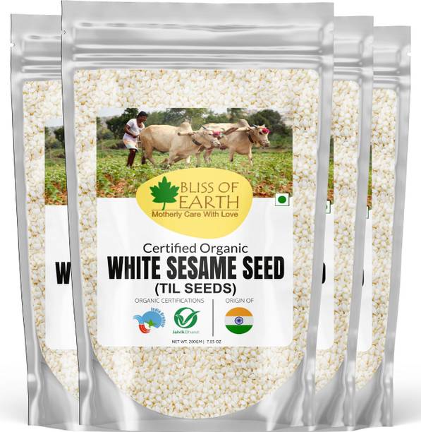 Bliss of Earth USDA Organic White Sesame Seeds 4x200gm For Eating, Raw Food (Pack Of 4) Sesame Seeds