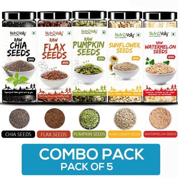 NutroVally Weight Loss Combo|Chia, Flax, Pumpkin, Sunflower, Watermelon Seeds-edible Chia Seeds, Golden Flax Seeds, Pumpkin Seeds, Sunflower Seeds, Watermelon Seeds