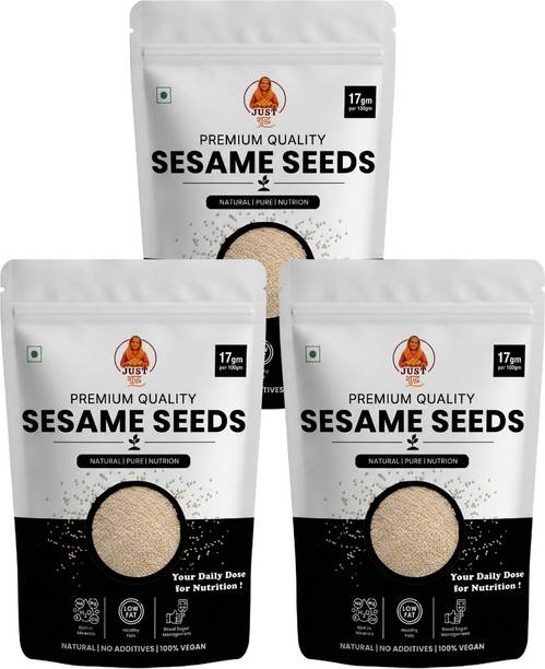 JUST SUDH Sesame Seeds Pack of 3 100g Each High Calcium Protein Natural Superfood White Sesame Seeds