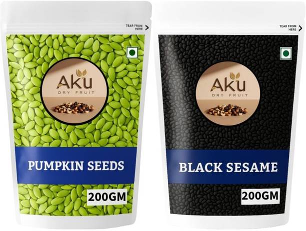 AKU DRY FRUIT Combo pack 2 pumkin seed and Black sesame seeds Pumpkin Seeds, Black Sesame Seeds