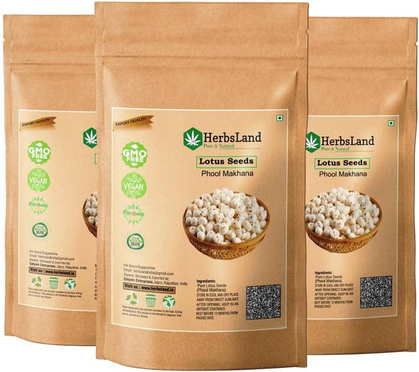 HerbsLand Premium Phool Makhana (Pop/Gorgon Nut Puffed Kernels) Fox Nuts Seeds - 200g Each Lotus Seeds(Makhana)