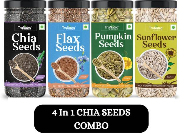 TruNutra Edible seed Combo, Chia, Flax, Pumpkin, Sunflower Rich In Vitamins & Minerals Chia Seeds, Pumpkin Seeds, Brown Flax Seeds, Sunflower Seeds