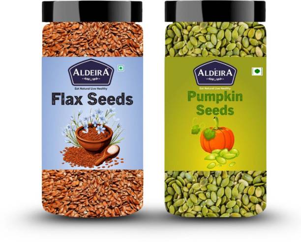 Aldeira Healthy Raw Seeds Combo Pack Each 150g - Flex Seeds & Pumpkin Seeds Brown Flax Seeds, Pumpkin Seeds