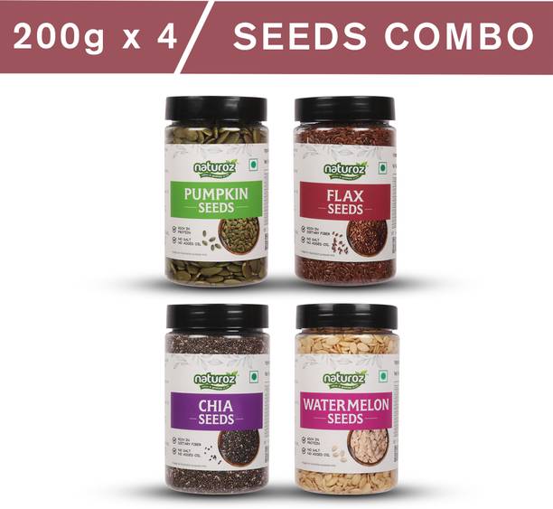 Naturoz Seeds Mix Combo for Eating, 800g (200g x 4) Pumpkin Seeds, Watermelon Seeds, Chia Seeds, Brown Flax Seeds