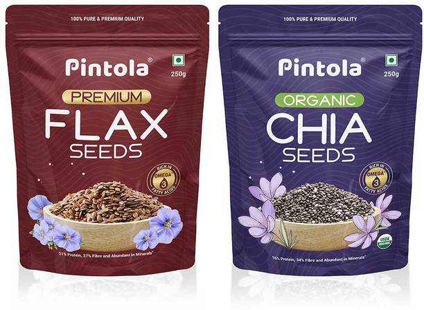 Pintola Combo of Flax Seeds & Chia Seeds 250g each, 100% Pure & Premium Quality Chia Seeds, Brown Flax Seeds
