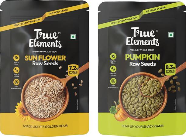 True Elements Raw Seeds Trial Pack Combo (Pumpkin Raw Seeds 100gm + Sunflower Raw Seeds 100gm) Pumpkin Seeds, Sunflower Seeds