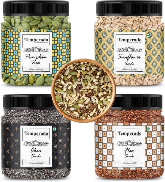 Temperado 4SEEDSCOMBO100GMJAR Pumpkin Seeds, Sunflower Seeds, Chia Seeds, Brown Flax Seeds