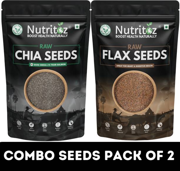 Nutritoz Raw Chia Seeds & Flax Seeds Combo Pack | 100GM Each Pack of 2 | Chia Seeds, Brown Flax Seeds