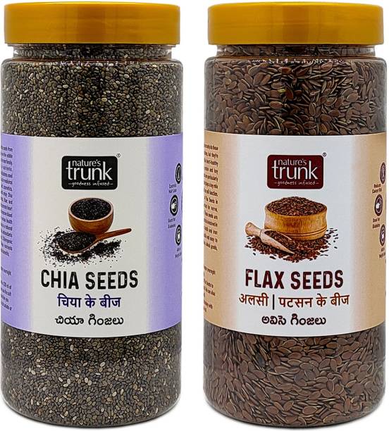 Nature's Trunk Raw Chia Seeds & Flax Seeds(Combo) for Weightloss, Healthy Digestion Chia Seeds, Brown Flax Seeds