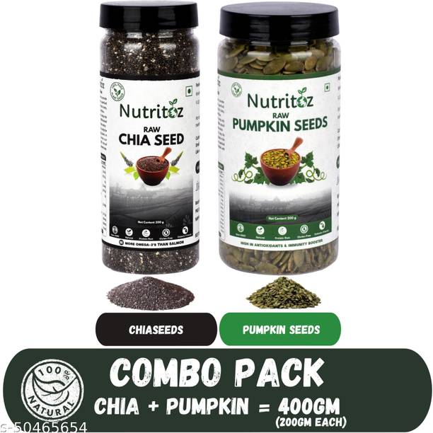 Nutritoz Raw Seeds Combo Pack of 2| Chia & Pumpkin Seeds|400Gms| Chia Seeds