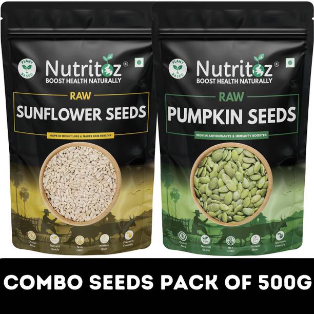 Nutritoz Raw Pumpkin Seeds & Sunflower Seeds 500g Combo Pack of 2 | 250g Each of Pumpkin Seeds, Sunflower Seeds