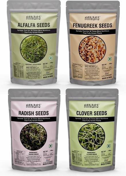 HARIBAS Microgreen's Sprouting Mix 400gm [Clover, Radish, Fenugreek & Alfalfa Seeds Mix] Alphalpha Seeds, Fenugreek Seeds