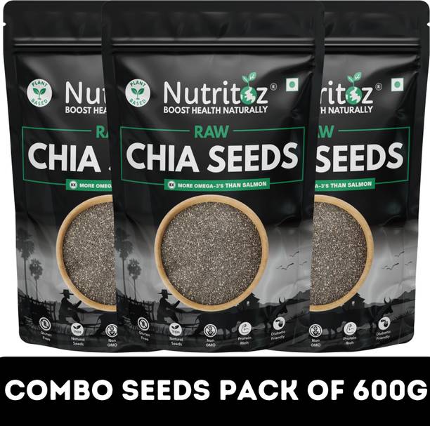 Nutritoz Premium Chia Seeds 600g Pack of 3 for Weightloss with Omega-3 & Protien Packed Black Chia Seeds