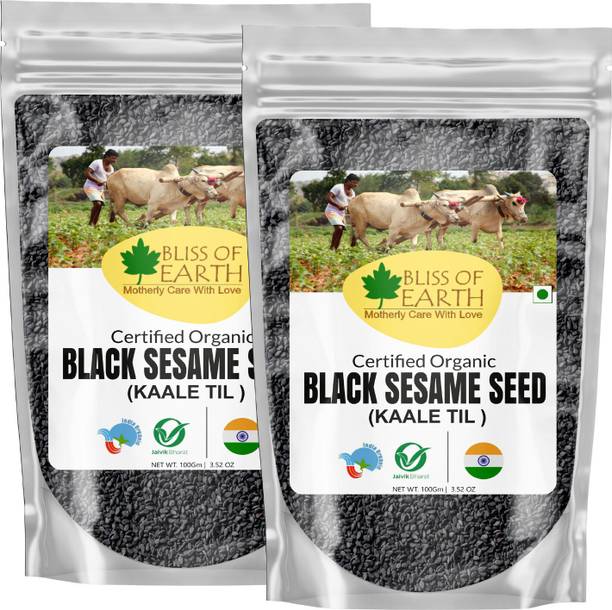 Bliss of Earth 2x100gm Black Sesame Seeds Unhulled Organic Fiber Rich for Cooking & Baking Black Sesame Seeds