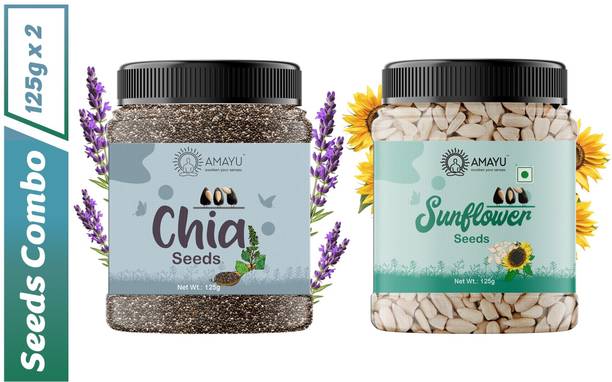 AMAYU Raw Organic Chia Seeds Weight Loss 125g | Sunflower Seeds for Eating 125g Combo Chia Seeds, Sunflower Seeds