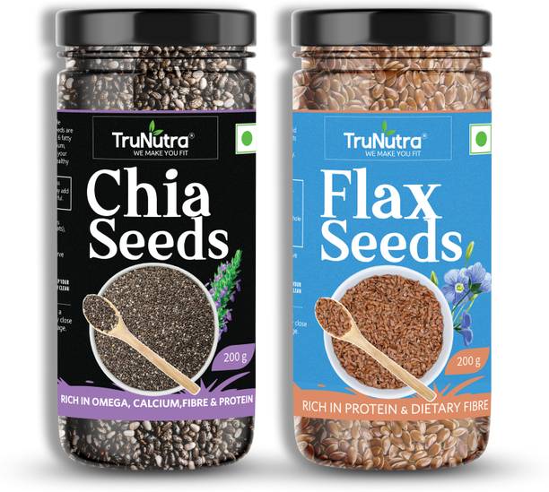 TruNutra Raw Chia Seeds, Flax Seeds Combo Loaded with Omega 3, Zinc, Fiber, Calcium, Protein for weight loss, Healthy Heart and Boost Immunity superfood seed for Eating Brown Chia Seeds, Brown Flax Seeds