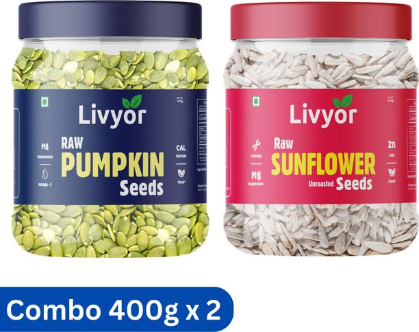 LIVYOR Raw Pumpkin Seeds & Sunflower Seeds Combo for eating (2 x 400g) Pumpkin Seeds, Sunflower Seeds