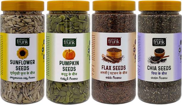 Nature's Trunk Healthy & Nutritious Raw Seeds Combo Pack of Sunflower, Pumpkin, Flax, & Chia Sunflower Seeds, Pumpkin Seeds, Brown Flax Seeds, Chia Seeds