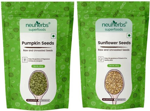 Neuherbs Organic Sunflower & Pumpkin Seeds Combo for Healthy heart, Restful sleep, Boosted energy and Weight managemen?t- (Sunflower seeds 200g + Pumpkin seeds 200g) Sunflower Seeds, Pumpkin Seeds