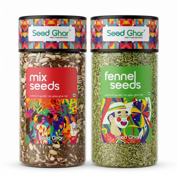 Seed Ghar Mixed Seeds & Fennel Seeds Combo Pack of 2 | Raw & Natural | Mixed Seeds, Saunf Small