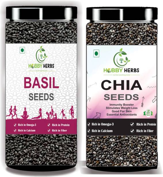Hobby Herbs Chia seeds & Basil seeds Combo Pack 200g x 2 | Healthy Seeds for weight loss | Chia Seeds, Basil Seeds