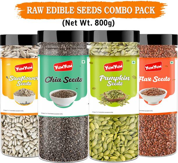 YUM YUM Healthy Roasted Seeds Combo Pack(Chia,Sunflower,Pumpkin and Flax) Chia Seeds, Sunflower Seeds, Pumpkin Seeds, Brown Flax Seeds