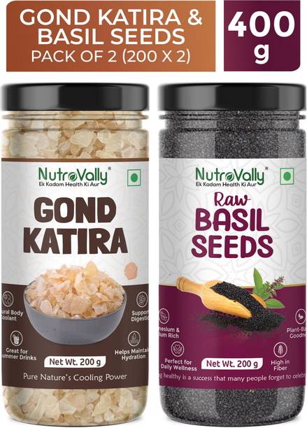 NutroVally Gond Katira & Basil Seeds Combo (200g Each) | Natural Cooling Superfood Basil Seeds