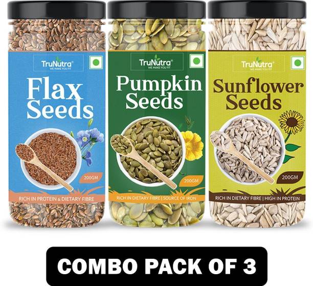 TruNutra 3-In 1 Weight Loss Combo High In Omega-3 Fiber & Zinc Rich 100% Natural & Fresh Pumpkin Seeds, Brown Flax Seeds, Sunflower Seeds