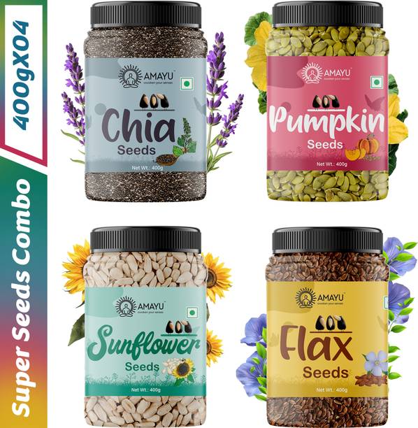 AMAYU Raw Chia Seed 400g | Pumpkin Seed 400g | Sunflower Seed 400g | Flax Seed 400g Chia Seeds, Pumpkin Seeds, Sunflower Seeds, Brown Flax Seeds