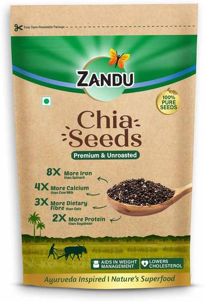 Zandu Zandu Chia Seeds, 200g I Premium & Raw Seeds I Helps in Weight Management Brown Chia Seeds