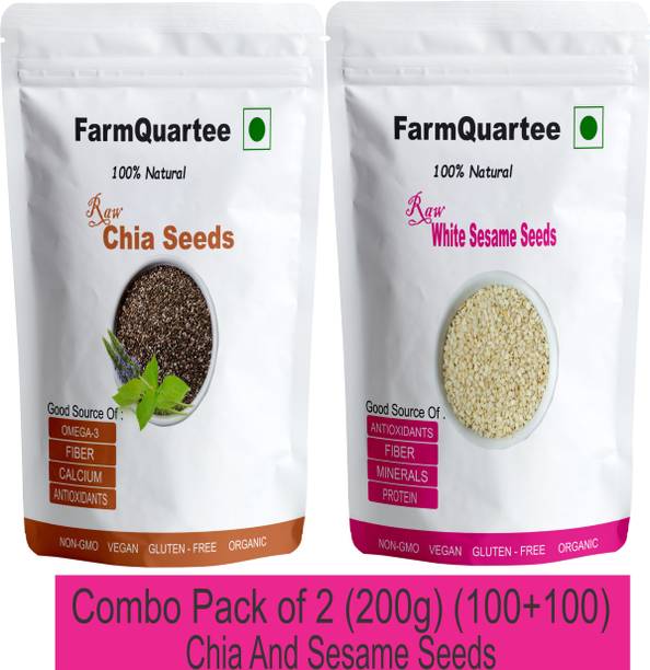 FarmQuartee Combo Pack of Chia Seed 100 gram and White Sesame Seed (White Til) 100 gram Chia Seeds, Sesame Seeds