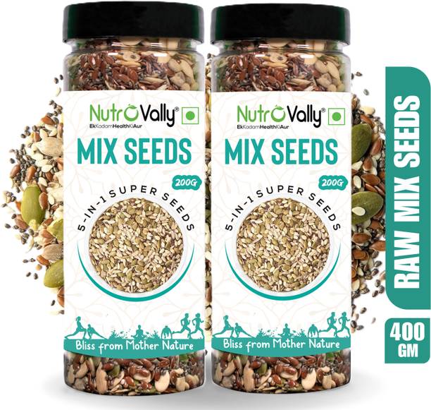 NutroVally - 5 in 1 Mix Seeds for Weight Loss | Nutrients Rich Premium Diet Seeds | Chia Seeds, Brown Flax Seeds, Pumpkin Seeds, Sunflower Seeds, Watermelon Seeds
