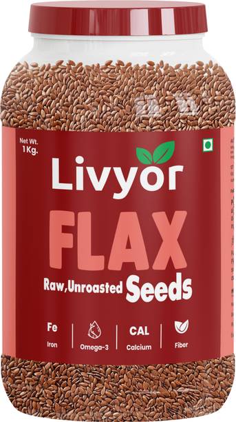 LIVYOR Flax Seeds - Raw, Unroasted, Rich in Omega 3 and Iron Brown Flax Seeds