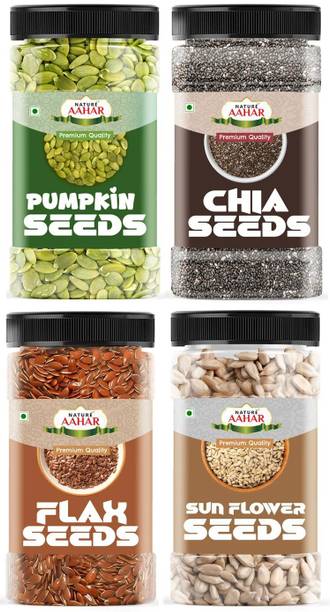 Nature Aahar organic seeds combo chia ,sunflower , pumpkin, flax seeds (250gm each) Black Chia Seeds, Sunflower Seeds, Pumpkin Seeds, Roasted Flax Seeds